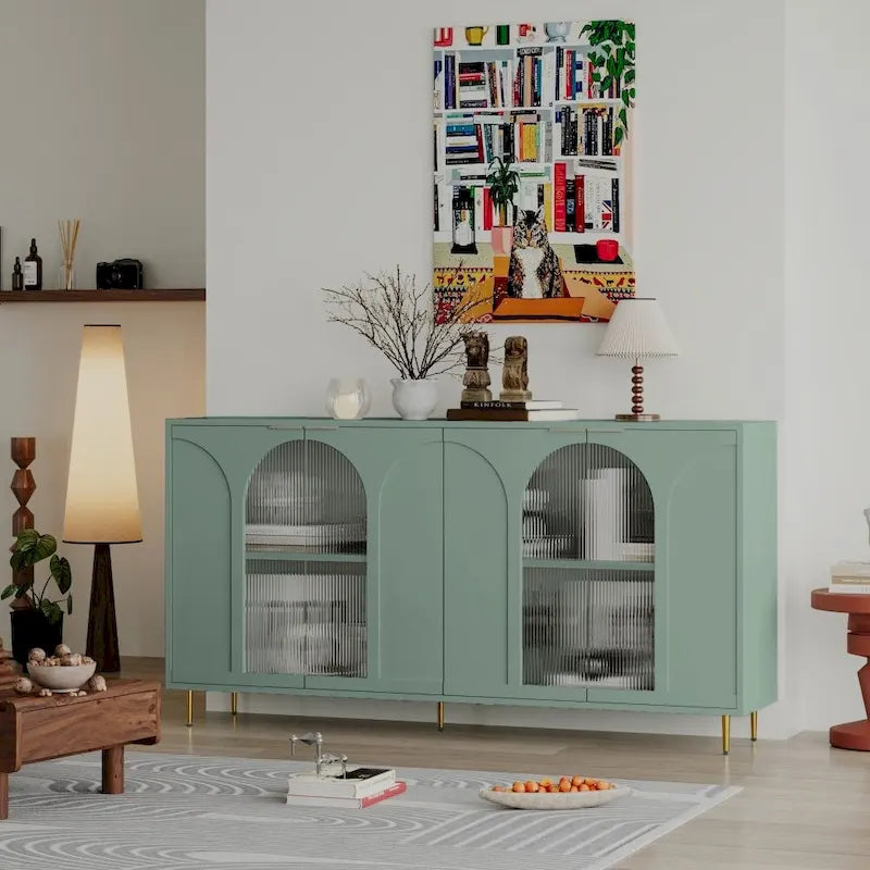 Accent Cabinet Lacquered Wooden Cabinet with 4 Glass Doors Sideboard Buffet Server Cabinet Storage Cabinet