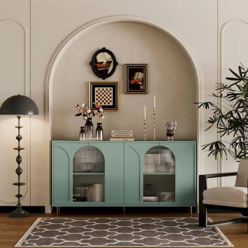 Accent Cabinet Lacquered Wooden Cabinet with 4 Glass Doors Sideboard Buffet Server Cabinet Storage Cabinet