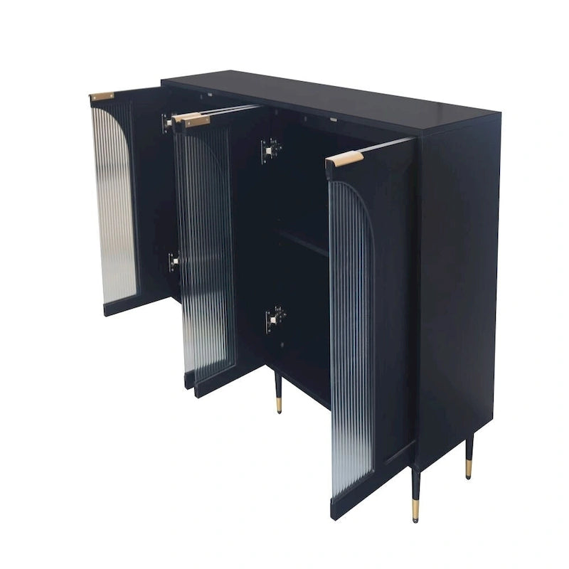 Accent Cabinet Lacquered Wooden Cabinet with 4 Glass Doors Sideboard Buffet Server Cabinet Storage Cabinet