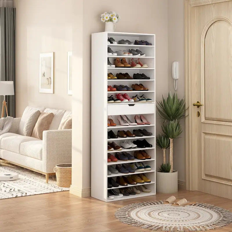 Versatile Storage Solution White Shoe Cabinet for Flats Boots 78.18H
