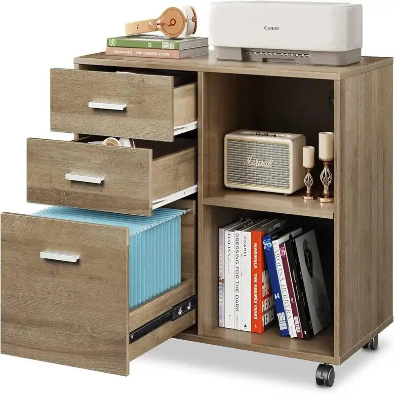 3 Drawer Mobile Wood File Cabinet with Storage - 15.7D x 31.3W x 24.7H