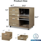 3 Drawer Mobile Wood File Cabinet with Storage - 15.7D x 31.3W x 24.7H