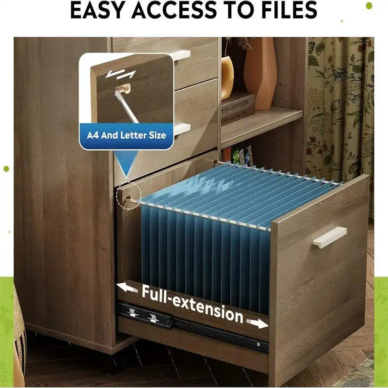 3 Drawer Mobile Wood File Cabinet with Storage - 15.7D x 31.3W x 24.7H