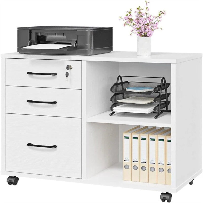 3 Drawer Mobile File Cabinet with Lockable Storage - 34.6D x 18.1W x 6.9H