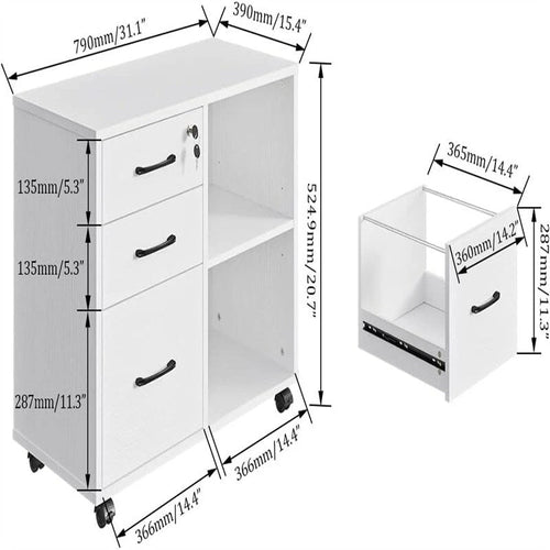 Mobiele archiefkast met 3 laden en afsluitbare opbergruimte - 34.6D x 18.1W x 6.9H