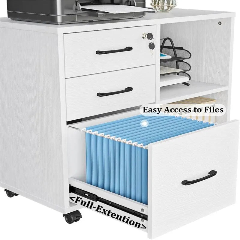 3 Drawer Mobile File Cabinet with Lockable Storage - 34.6D x 18.1W x 6.9H