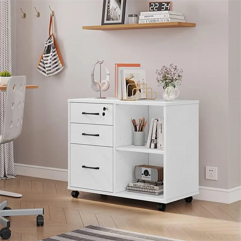 3 Drawer Mobile File Cabinet with Lockable Storage - 34.6D x 18.1W x 6.9H