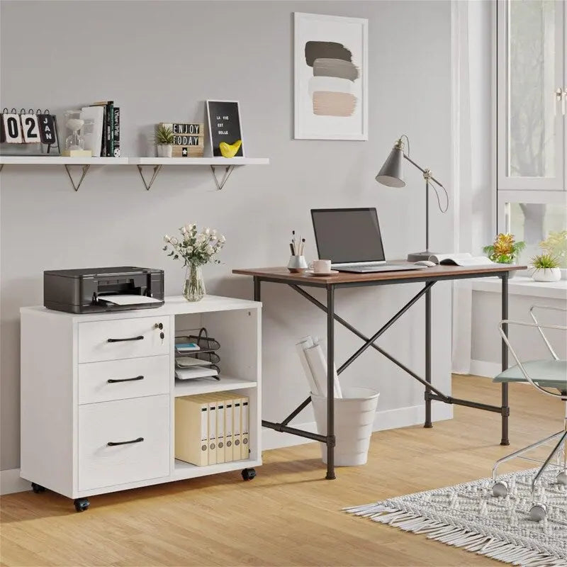 3 Drawer Mobile File Cabinet with Lockable Storage - 34.6D x 18.1W x 6.9H