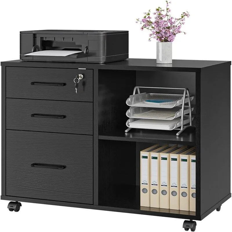 3 Drawer Mobile File Cabinet with Lockable Storage - 34.6D x 18.1W x 6.9H