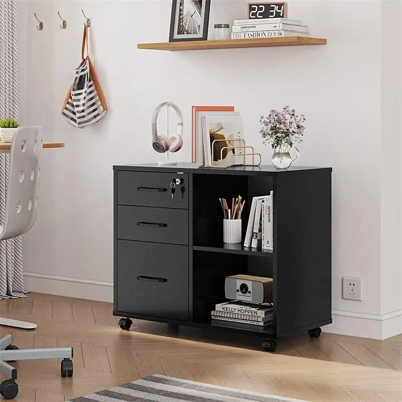 3 Drawer Mobile File Cabinet with Lockable Storage - 34.6D x 18.1W x 6.9H
