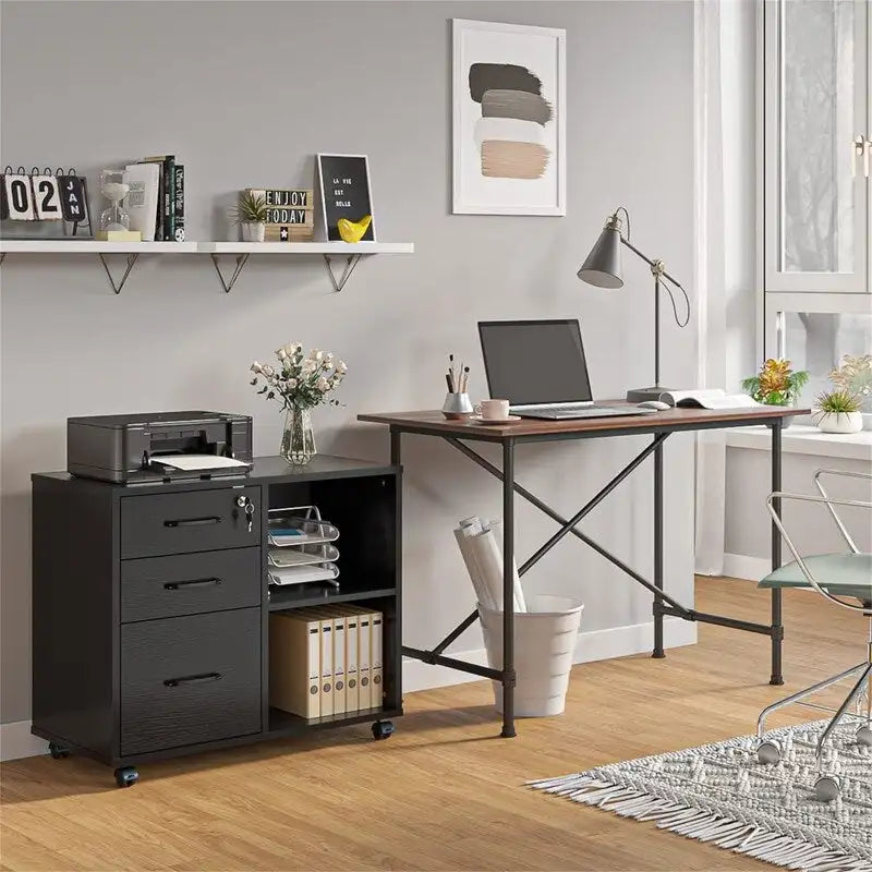 3 Drawer Mobile File Cabinet with Lockable Storage - 34.6D x 18.1W x 6.9H