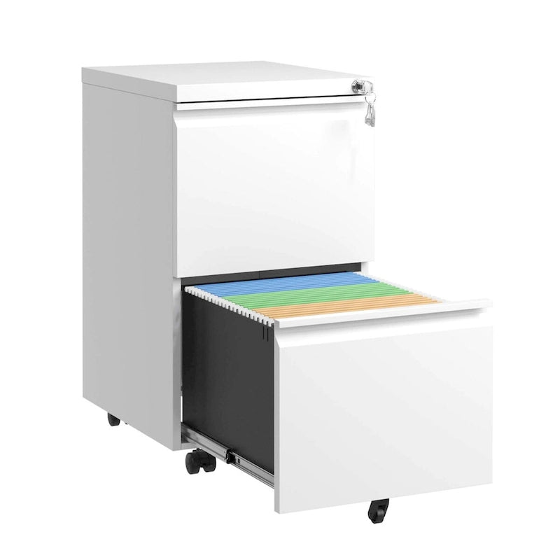 2 Drawer Metal Mobile File Cabinet, Rolling File Cabinet with Lock for Hanging /Letter/A4 Size, Fully Assembled Except Wheels