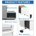 2 Drawer Metal Mobile File Cabinet, Rolling File Cabinet with Lock for Hanging /Letter/A4 Size, Fully Assembled Except Wheels