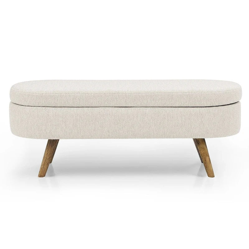 Modern Oval Storage Bench with Wood Legs