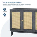 Handcrafted Premium Grain Panels,Rattan Sideboard Buffer Cabinet With 4 Rattan Doors, Modern Storage Cupboard Console Table