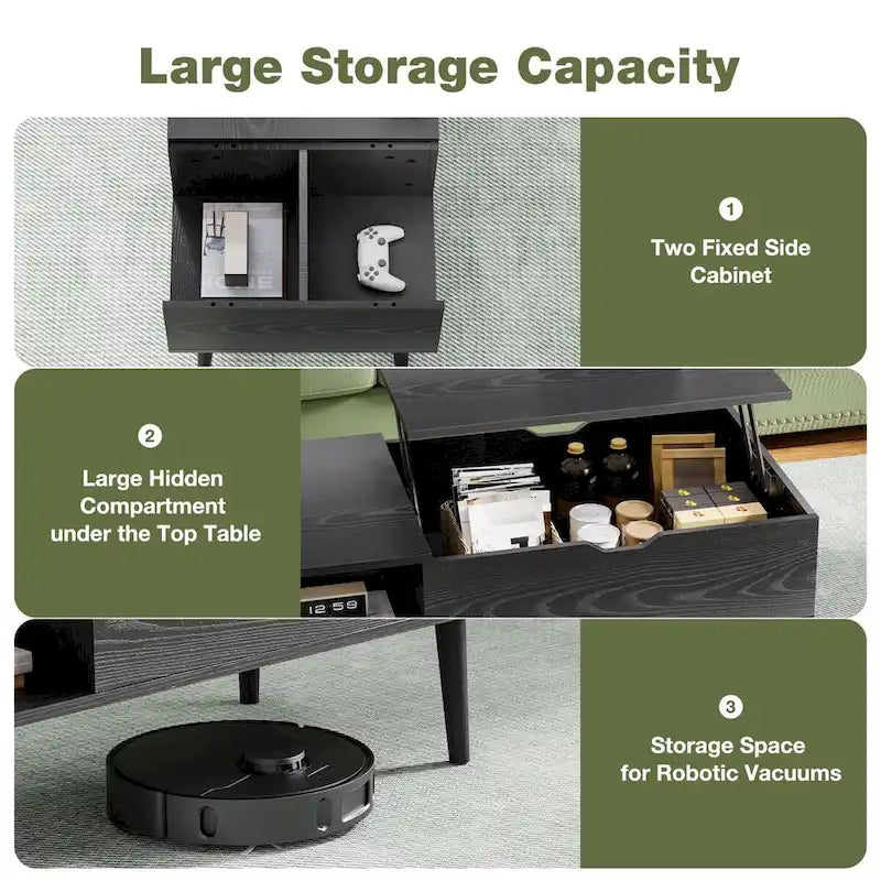 Lift Top Coffee Storage Wood Tables with Hidden Compartment Small Dining Desk for Home Living Room Office