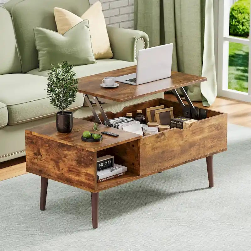 Lift Top Coffee Storage Wood Tables with Hidden Compartment Small Dining Desk for Home Living Room Office
