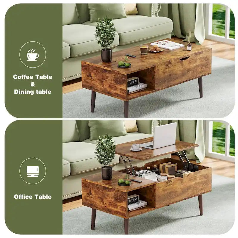 Lift Top Coffee Storage Wood Tables with Hidden Compartment Small Dining Desk for Home Living Room Office