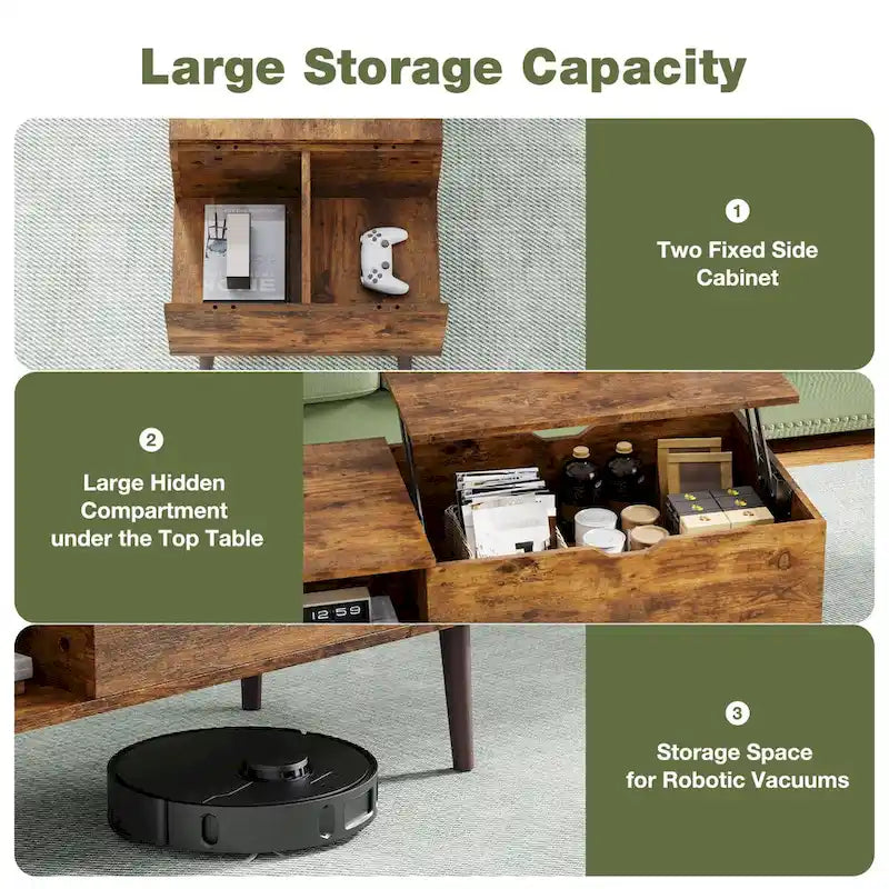 Lift Top Coffee Storage Wood Tables with Hidden Compartment Small Dining Desk for Home Living Room Office