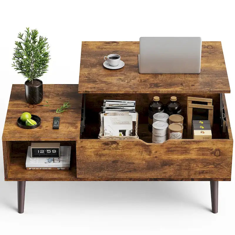 Lift Top Coffee Storage Wood Tables with Hidden Compartment Small Dining Desk for Home Living Room Office
