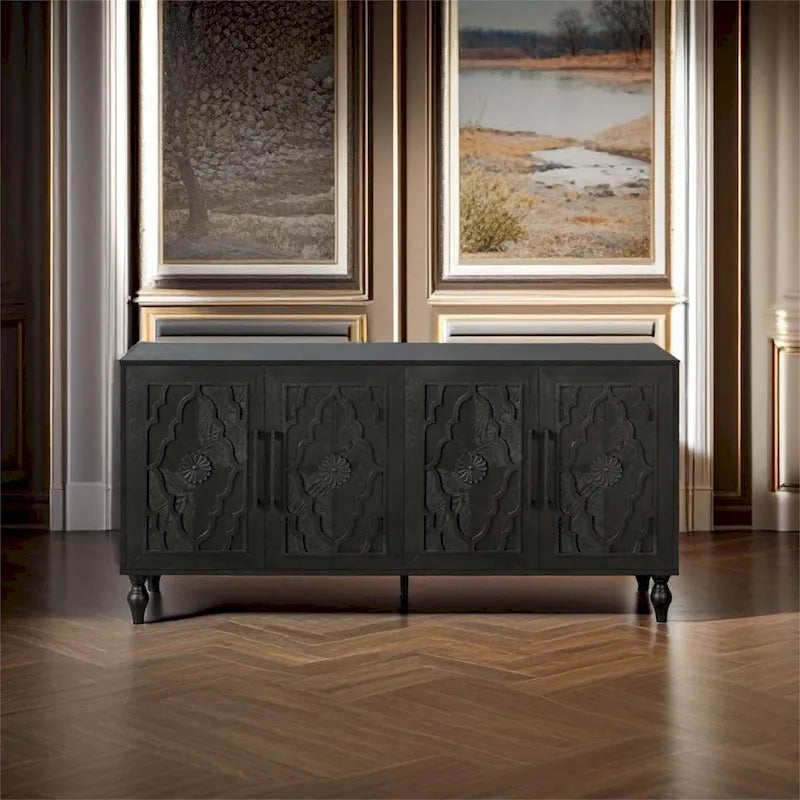 Carved Flower Door Large Storage Cabinet