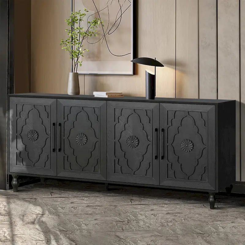 Carved Flower Door Large Storage Cabinet