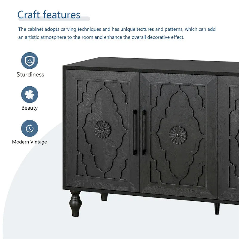 Carved Flower Door Large Storage Cabinet
