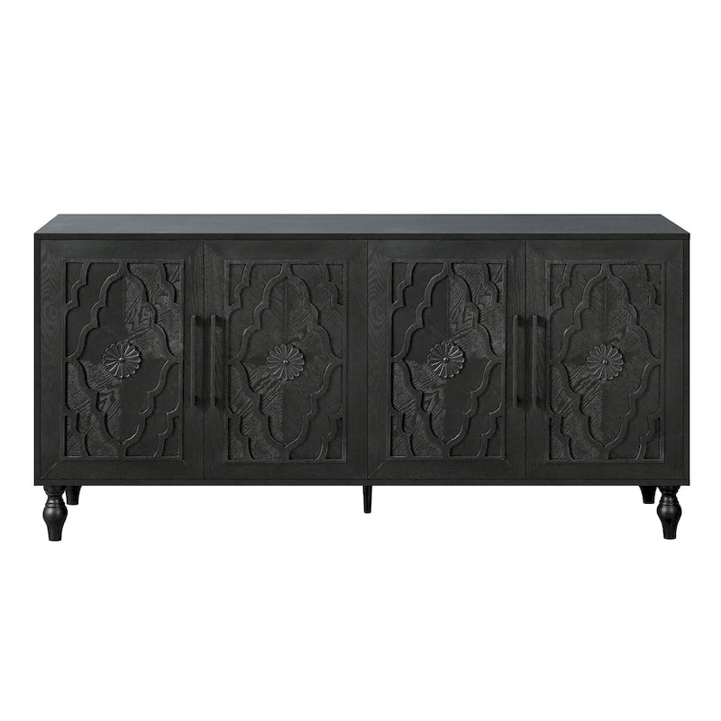 Carved Flower Door Large Storage Cabinet