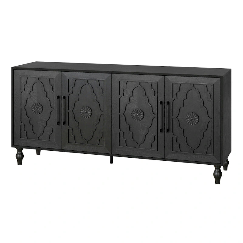 Carved Flower Door Large Storage Cabinet
