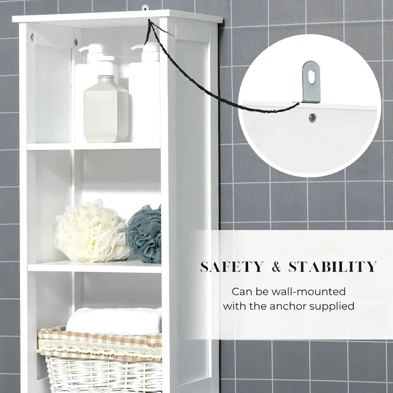 Tall Bathroom Storage Cabinet Slim Linen Tower - 13 7/8L x 10.4W x 68H