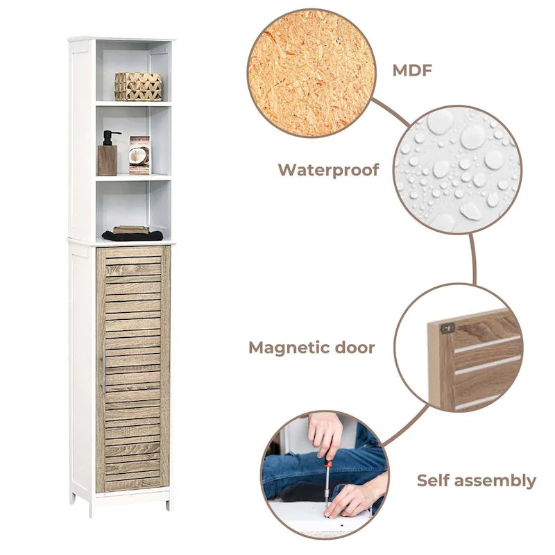 Tall Bathroom Storage Cabinet Slim Linen Tower - 13 7/8L x 10.4W x 68H