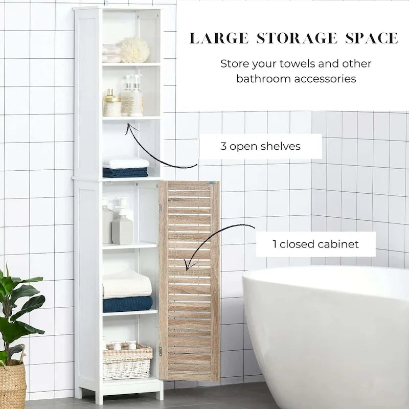 Tall Bathroom Storage Cabinet Slim Linen Tower - 13 7/8L x 10.4W x 68H