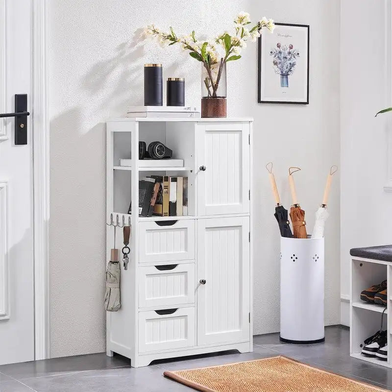 Bathroom Floor Storage Cabinet with Drawers Hooks - 42 - 12D x 24W x 42H