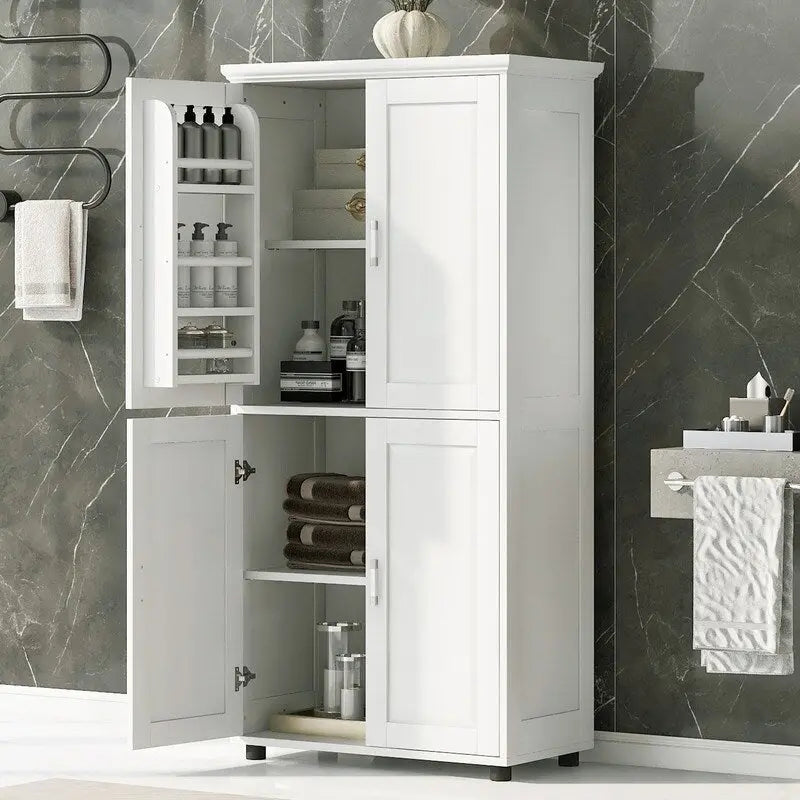 Freestanding Bathroom Storage Cabinet with 4 Doors, Adjustable Shelves