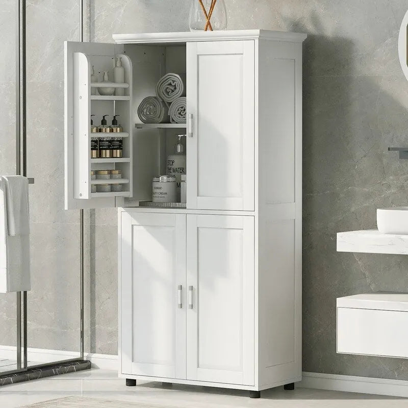Freestanding Bathroom Storage Cabinet with 4 Doors, Adjustable Shelves