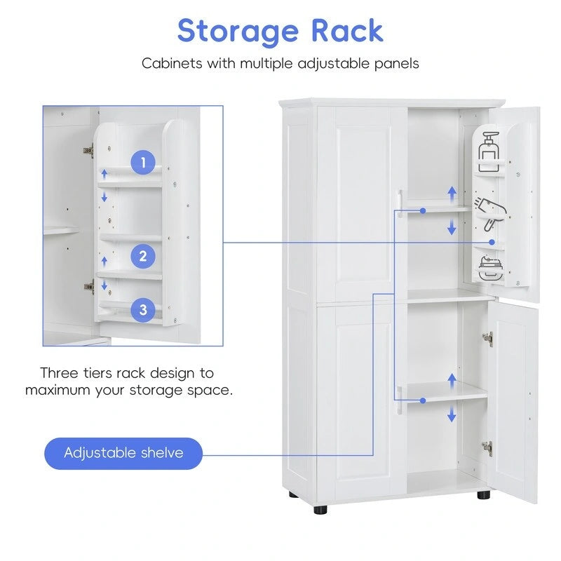 Freestanding Bathroom Storage Cabinet with 4 Doors, Adjustable Shelves