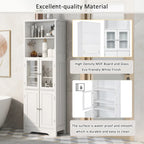 White Tall Storage Cabinet with Shelves and Doors for Bathroom, Kitchen and Living Room, MDF Board