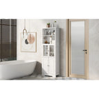 White Tall Storage Cabinet with Shelves and Doors for Bathroom, Kitchen and Living Room, MDF Board