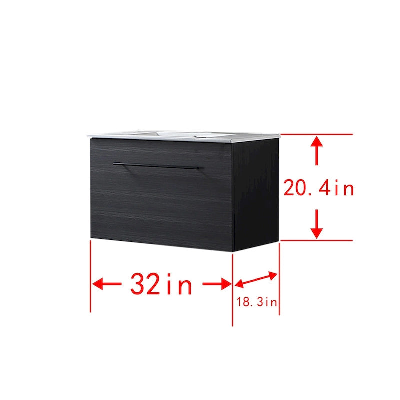 32 inch MDF black bathroom cabinet with sink - 32*32*20.4