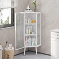 22.25 Floor Corner Cabinet, Three Tiers with Tempered Glass Doors and Storage Shelves for Bathroom, Living Room and Bedroom