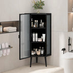 22.25 Floor Corner Cabinet, Three Tiers with Tempered Glass Doors and Storage Shelves for Bathroom, Living Room and Bedroom