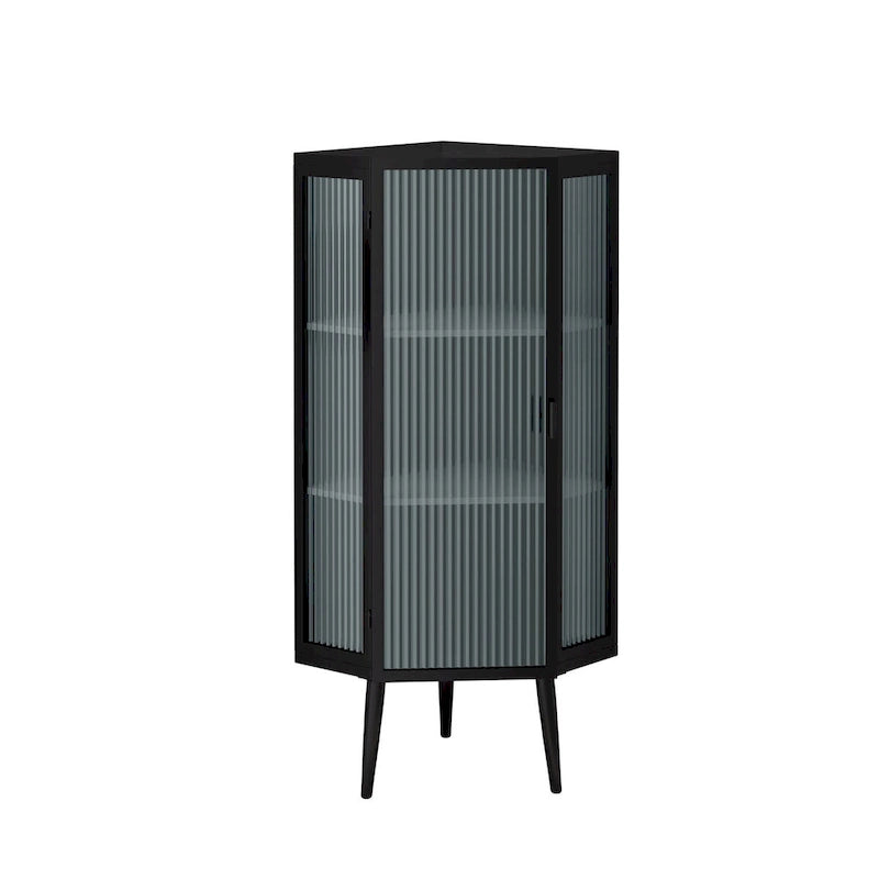 22.25 Floor Corner Cabinet, Three Tiers with Tempered Glass Doors and Storage Shelves for Bathroom, Living Room and Bedroom