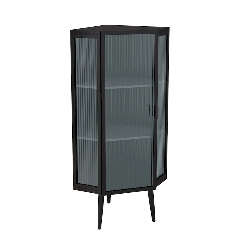 22.25 Floor Corner Cabinet, Three Tiers with Tempered Glass Doors and Storage Shelves for Bathroom, Living Room and Bedroom