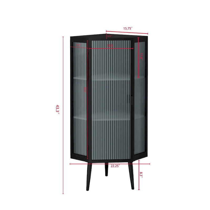 22.25 Floor Corner Cabinet, Three Tiers with Tempered Glass Doors and Storage Shelves for Bathroom, Living Room and Bedroom
