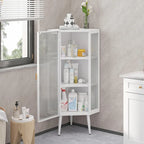22.25 Floor Corner Cabinet, Three Tiers with Tempered Glass Doors and Storage Shelves for Bathroom, Living Room and Bedroom