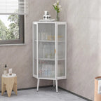 22.25 Floor Corner Cabinet, Three Tiers with Tempered Glass Doors and Storage Shelves for Bathroom, Living Room and Bedroom