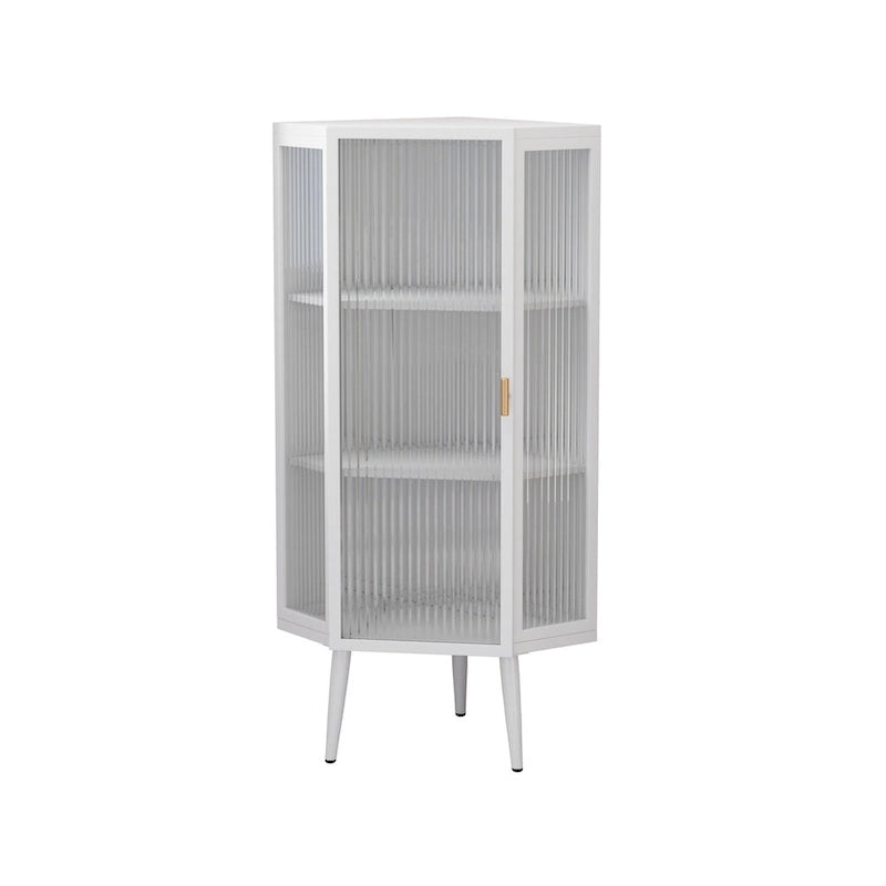 22.25 Floor Corner Cabinet, Three Tiers with Tempered Glass Doors and Storage Shelves for Bathroom, Living Room and Bedroom