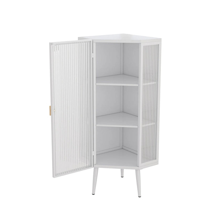 22.25 Floor Corner Cabinet, Three Tiers with Tempered Glass Doors and Storage Shelves for Bathroom, Living Room and Bedroom