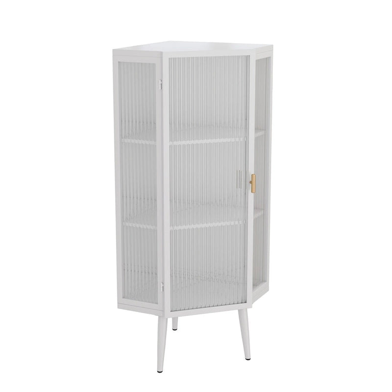 22.25 Floor Corner Cabinet, Three Tiers with Tempered Glass Doors and Storage Shelves for Bathroom, Living Room and Bedroom