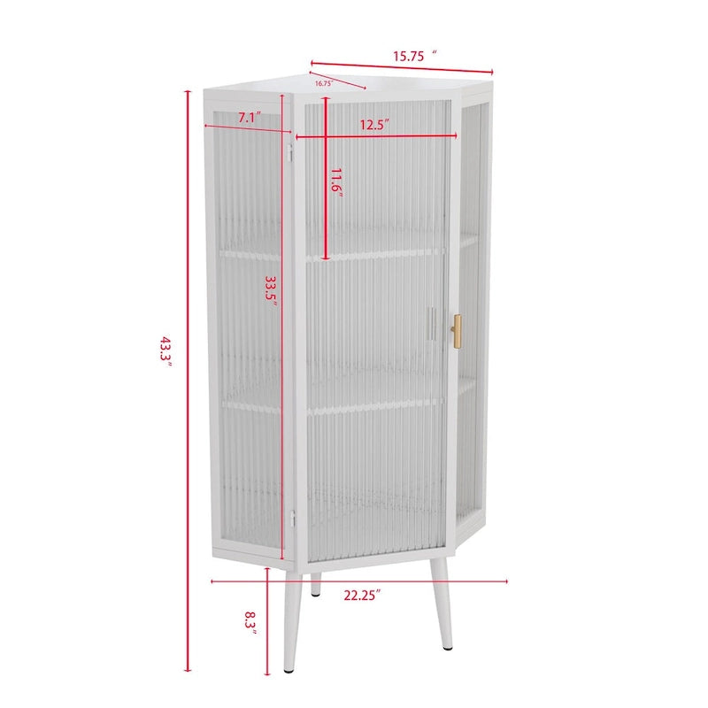 22.25 Floor Corner Cabinet, Three Tiers with Tempered Glass Doors and Storage Shelves for Bathroom, Living Room and Bedroom